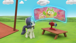 Size: 1280x720 | Tagged: safe, derpibooru import, rarity, g4.5, my little pony: stop motion short, banner, cloud, happy, magic, magic aura, sewing machine, stop motion, table