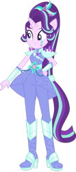 Size: 1280x2873 | Tagged: safe, artist:aledurano, artist:limedazzle, derpibooru import, edit, starlight glimmer, equestria girls, legend of everfree, alternate universe, boots, clothes, clothes swap, cool, crystal guardian, cute, female, glimmerbetes, hand on hip, high heel boots, horn, legs, pants, pointing, ponied up, pony ears, ponytail, shadow, shoes, show accurate, simple background, smiling, solo, sparkles, standing, stars, transparent background, vector, vector edit