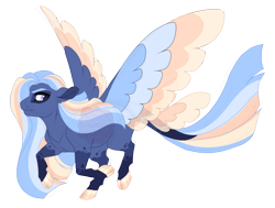 Size: 4500x3400 | Tagged: safe, artist:gigason, derpibooru import, oc, oc only, oc:blue bird, pegasus, blue eyes, cloven hooves, colored hooves, colored wings, ear fluff, ears, female, frown, galloping, hair over one eye, hoof polish, leonine tail, looking back, mare, multicolored wings, multiple wings, obtrusive watermark, parent:cloud chaser, parent:oc:precious pearl, pegasus oc, simple background, solo, spread wings, tail, transparent background, watermark, wings