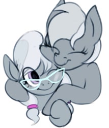 Size: 441x515 | Tagged: artist needed, safe, derpibooru import, silver spoon, silverspeed, earth pony, pegasus, pony, fanfic:silver's arrow of motherhood, ^^, cute, daaaaaaaaaaaw, duo, eyes closed, fanfic art, female, filly, foal, glasses, hug, mama silverspeed, mother and child, mother and daughter, nuzzling, one eye closed, parent and child, silverbetes, simple background, smiling, story in the source, white background, wholesome