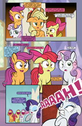 Size: 1920x2948 | Tagged: safe, artist:alexdti, derpibooru import, apple bloom, applejack, rarity, scootaloo, sweetie belle, earth pony, pegasus, pony, unicorn, comic:quest for friendship retold, cutie mark crusaders, dialogue, implied rainbow dash, speech bubble