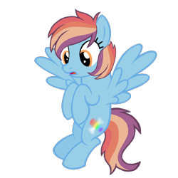 Size: 2048x2048 | Tagged: safe, anonymous artist, derpibooru import, oc, oc only, oc:rainbow borealis, pegasus, pony, base used, blue body, female, flying, high res, looking down, magical lesbian spawn, mare, multicolored mane, multicolored tail, offspring, open mouth, orange eyes, parent:rainbow dash, parent:scootaloo, parents:scootadash, pegasus oc, simple background, solo, tail, transparent background