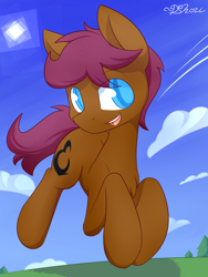 Size: 2700x3600 | Tagged: safe, artist:dshou, derpibooru import, oc, oc only, earth pony, pony, high res, jumping, male, open mouth, sky, smiling, solo, stallion