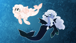 Size: 4000x2250 | Tagged: safe, artist:orin331, derpibooru import, oc, oc only, hippogriff, pony, siren, black pearl cookie, cookie run, corrupted, crossover, duo, fin wings, fins, ocean, ponified, slit eyes, species swap, underwater, water, wings