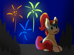 Size: 3584x2648 | Tagged: safe, artist:noxi1_48, derpibooru import, oc, oc:treble pen, pony, daily dose of friends, fireworks, night, solo