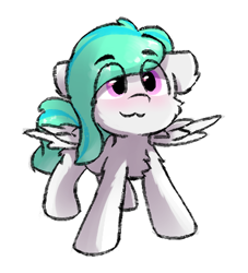 Size: 395x435 | Tagged: safe, artist:solarhors, derpibooru exclusive, derpibooru import, oc, oc only, pegasus, pony, :3, blushing, chest fluff, eye clipping through hair, eyebrows, eyebrows visible through hair, female, filly, fluffy, foal, simple background, solo, transparent background, wings