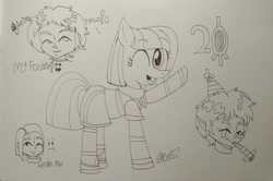 Size: 3288x2188 | Tagged: safe, artist:guruyunus17, derpibooru import, oc, oc:annisa trihapsari, earth pony, pony, aelita schaeffer, clothes, code lyoko, cosplay, costume, crossover, female, looking at you, mare, one eye closed, open mouth, open smile, sketch, smiling, smiling at you, traditional art, yumi ishiyama