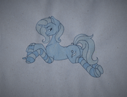 Size: 3952x3027 | Tagged: safe, artist:vetta, derpibooru exclusive, derpibooru import, trixie, pony, unicorn, clothes, female, mare, socks, solo, striped socks, traditional art