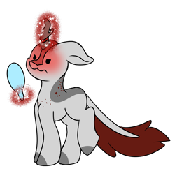 Size: 2092x2054 | Tagged: safe, artist:noxi1_48, derpibooru import, oc, oc only, kirin, daily dose of friends, ears, floppy ears, hand mirror, magic, shaved, shaved head, shaved mane, simple background, solo, telekinesis, transparent background, unamused