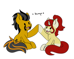 Size: 3368x2696 | Tagged: safe, artist:noxi1_48, derpibooru import, oc, oc:dusty katt, oc:treble pen, pony, daily dose of friends, duo, hoofbump, simple background, transparent background