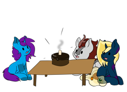 Size: 4529x3278 | Tagged: safe, artist:noxi1_48, derpibooru import, oc, oc:alpha omega, pony, cake, daily dose of friends, food, simple background, transparent background, trio