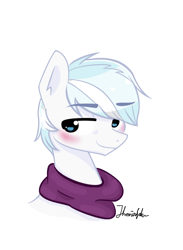 Size: 708x965 | Tagged: safe, artist:millyarts, derpibooru import, double diamond, earth pony, pony, bust, clothes, male, scarf, simple background, solo, stallion, white background