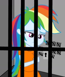 Size: 1213x1448 | Tagged: safe, derpibooru import, rainbow dash, human, equestria girls, absurd resolution, clothes, defeat, defeated, failure, implied jailbait, implied prisoner, jail, jail cell, jailbait, prison, prison cell, prison outfit, prisoner, prisoner rd, sad, tally marks