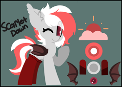 Size: 5610x4000 | Tagged: safe, artist:moonydusk, derpibooru import, oc, oc only, oc:scarletdawn, bat pony, one eye closed, reference sheet, wink