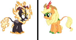 Size: 481x256 | Tagged: safe, derpibooru import, edit, applejack, kirin, nirik, cloven hooves, gameloft, kirin applejack, kirin-ified, simple background, species swap, white background