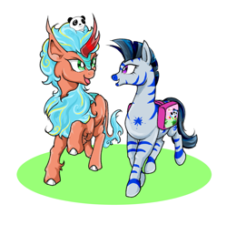 Size: 1413x1396 | Tagged: safe, artist:thurder2020, derpibooru import, oc, oc only, kirin, pony, zebra, simple background, white background