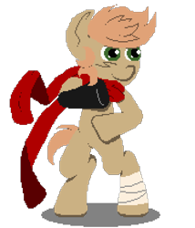 Size: 540x630 | Tagged: safe, artist:minus, derpibooru exclusive, derpibooru import, oc, oc only, oc:himmel, earth pony, pony, 2022, bandage, bipedal, clothes, colt, earth pony oc, foal, gloves, male, pixel art, scarf, simple background, solo, street fighter, transparent background