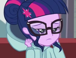 Size: 942x720 | Tagged: safe, derpibooru import, sci-twi, twilight sparkle, human, equestria girls, clothes, female, rain, sweater, twilight sparkle is not amused, unamused