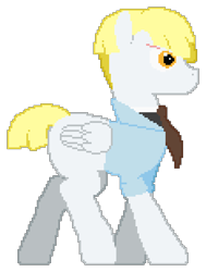 Size: 585x775 | Tagged: safe, artist:minus, derpibooru exclusive, derpibooru import, oc, oc only, oc:sunny side, pegasus, pony, bowl cut, clothes, eye scar, facial scar, male, necktie, pegasus oc, pixel art, quadrupedal, scar, shirt, simple background, solo, stallion, standing, transparent background