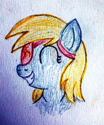 Size: 2539x3053 | Tagged: safe, artist:mildgyth, derpibooru exclusive, derpibooru import, derpy hooves, anthro, bust, eyepatch, portrait, smiling, solo, traditional art