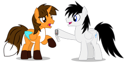 Size: 8000x4122 | Tagged: safe, artist:creedyboy124, derpibooru import, oc, oc only, oc:ej, oc:shane park, alicorn, pegasus, pony, birthday gift, colored wings, duo, fox tail, key, multicolored wings, simple background, tail, transparent background, wings
