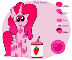 Size: 4000x3300 | Tagged: safe, artist:bestponies, derpibooru import, oc, oc only, oc:doctor gumheart, goo, goo pony, monster pony, original species, pony, unicorn, cute, female, food, horn, ice cream, looking at you, mare, open mouth, open smile, reference sheet, smiling, solo, strawberry