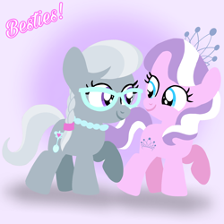 Size: 1400x1400 | Tagged: safe, artist:mlplary6, derpibooru import, diamond tiara, silver spoon, earth pony, pony, duo, female, filly, foal, friends, glasses, jewelry, lineless, looking at each other, looking at someone, smiling, smiling at each other, tiara