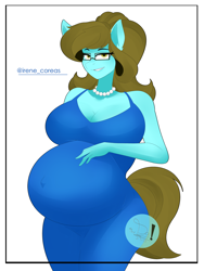 Size: 3000x4000 | Tagged: safe, artist:diamondgreenanimat0, derpibooru import, oc, oc only, oc:journal entry, anthro, anthro oc, belly, belly button, big belly, big breasts, breasts, busty oc, cleavage, clothes, dress, female, glasses, jewelry, outie belly button, pregnant, simple background, solo, white background