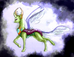 Size: 1013x789 | Tagged: safe, artist:aprilsilverwolf, derpibooru import, thorax, changedling, changeling, concave belly, king thorax, looking at you, male, old art, smiling, smiling at you, solo, walking