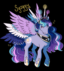 Size: 2048x2269 | Tagged: safe, artist:poniesart, derpibooru import, alicorn, pony, black background, concave belly, fusion, fusion:princess celestia, fusion:princess luna, fusion:twilight sparkle, multiple wings, simple background, six wings, solo, wings