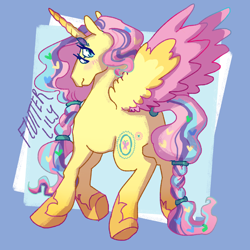Size: 2048x2048 | Tagged: safe, artist:poniesart, derpibooru import, alicorn, pony, colored wings, four eyes, fusion, fusion:fluttershy, fusion:princess gold lily, multicolored wings, solo, wings