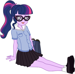 Size: 300x296 | Tagged: safe, artist:emeraldblast63, derpibooru import, sci-twi, twilight sparkle, equestria girls, bag, clothes, female, glasses, school uniform, shoes, simple background, skirt, solo, transparent background