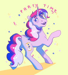 Size: 2048x2250 | Tagged: safe, artist:poniesart, derpibooru import, pony, unicorn, fusion, fusion:minuette, fusion:pinkie pie, simple background, solo, yellow background