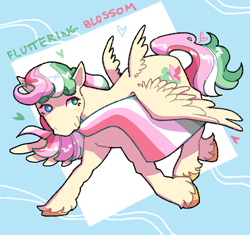 Size: 2048x1922 | Tagged: safe, artist:poniesart, derpibooru import, pegasus, pony, abrosexual, abrosexual pride flag, four wings, fusion, fusion:blossomforth, fusion:fluttershy, multicolored mane, multicolored tail, multiple wings, pride, pride flag, solo, tail, wings