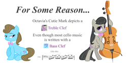 Size: 1000x500 | Tagged: safe, derpibooru import, beauty brass, octavia melody, earth pony, pony, bass clef, bipedal, cello, female, mare, musical instrument, simple background, treble clef, white background