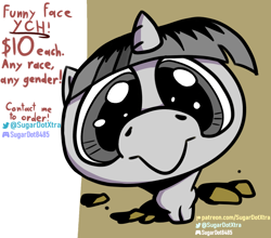 Size: 1300x1146 | Tagged: safe, artist:sugardotxtra, derpibooru import, twilight sparkle, pony, close-up, funny face, looking at you, reference, solo, ych example, your character here