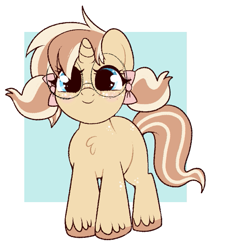 Size: 603x658 | Tagged: safe, artist:lulubell, derpibooru import, oc, oc only, oc:lulubell, pony, unicorn, cute, female, filly, foal, glasses, pigtails, solo, younger