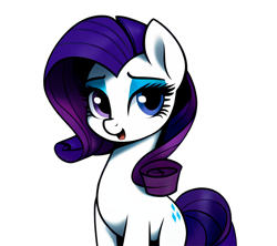 Size: 1152x1024 | Tagged: safe, ai content, artist:truedepressed, derpibooru import, machine learning assisted, rarity, earth pony, pony, unicorn, heterochromia, looking at you, simple background, smiling, solo, white background