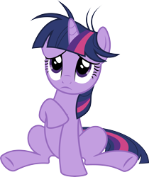 Size: 6500x7743 | Tagged: safe, artist:mio94, derpibooru import, twilight sparkle, unicorn twilight, pony, unicorn, lesson zero, female, mare, messy mane, sad, simple background, sitting, solo, transparent background, vector, worried