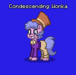 Size: 731x717 | Tagged: safe, derpibooru import, earth pony, pony, g4.5, my little pony: pony life, blue background, charlie and the chocolate factory, condescending wonka, meme, ponified, ponified meme, pony town, reference, roald dahl, simple background, solo, species swap, willy wonka, willy wonka and the chocolate factory