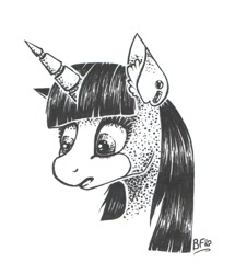 Size: 928x1080 | Tagged: safe, artist:buttersflutterscotch, derpibooru import, twilight sparkle, pony, bust, monochrome, portrait, solo