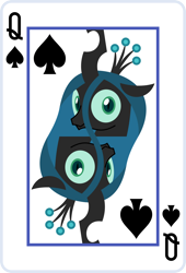Size: 2000x2936 | Tagged: safe, artist:parclytaxel, derpibooru import, queen chrysalis, changeling, changeling queen, female, lineless, looking at you, playing card, queen of spades, rotational symmetry, solo, vector