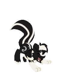 Size: 2000x2300 | Tagged: safe, artist:euspuche, derpibooru import, oc, oc only, oc:zenawa skunkpony, earth pony, hybrid, skunk, skunk pony, animated, earth pony oc, eyes closed, gif, happy, hybrid oc, jumping, male, open mouth, paws, simple background, smiling, solo, stallion, tail, tail wag, transparent background, ych animation
