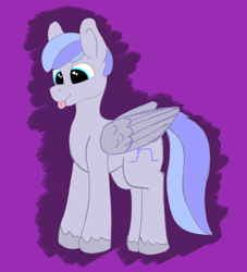 Size: 1656x1826 | Tagged: safe, artist:dsksh, derpibooru import, oc, oc only, oc:discoordination, pegasus, folded wings, male, pegasus oc, simple background, solo, stallion, standing, tongue, tongue out, two toned mane, wings