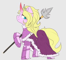 Size: 1280x1164 | Tagged: safe, artist:umbreow, derpibooru import, oc, oc:pristine silk, pony, unicorn, clothes, dress, female, mare, solo, spear, weapon