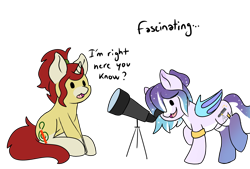 Size: 3700x2500 | Tagged: safe, artist:noxi1_48, derpibooru import, oc, oc:treble pen, bat pony, pony, unicorn, daily dose of friends, female, mare, simple background, telescope, transparent background