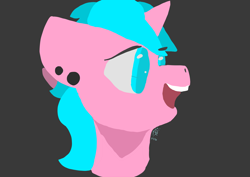 Size: 3508x2480 | Tagged: safe, artist:refinity, derpibooru import, oc, oc only, oc:candy chip, human, unicorn, amputee, black background, blue mane, female, looking sideways, minimalist, piercing, pink hair, prosthetic limb, prosthetics, simple background, solo, trans female, transgender