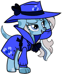 Size: 579x685 | Tagged: safe, artist:noi kincade, derpibooru import, oc, oc only, oc:blue mclean, dog, dog pony, original species, blue's clues, clothes, detective, fedora, female, hat, simple background, solo, transparent background, trenchcoat