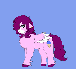 Size: 827x749 | Tagged: safe, artist:hivecicle, derpibooru import, oc, oc only, oc:pink snowcone, pegasus, blue eyes, coat markings, colored wings, ear piercing, hooves, maroon, multicolored wings, piercing, pink fur, pink hair, pink pony, pink tail, snowcone, solo, tail, white fur, white wings, wings