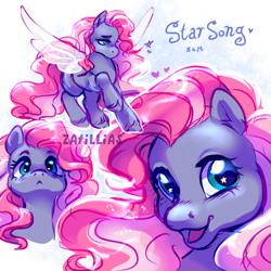 Size: 2000x2000 | Tagged: safe, artist:zatillias, derpibooru import, starsong, pegasus, pony, g3, female, mare, multeity, name, solo, text